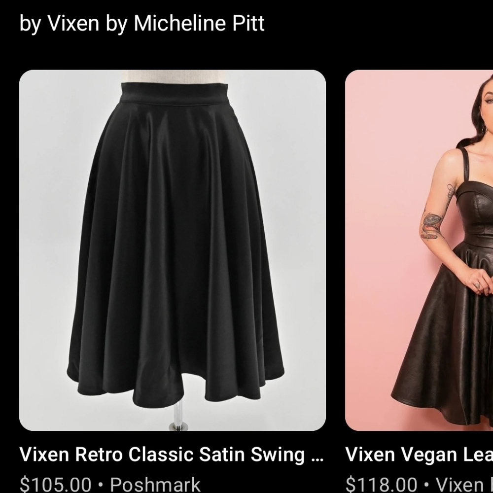 Vixen by Micheline Pitt Black Satin Full Circle Skirt